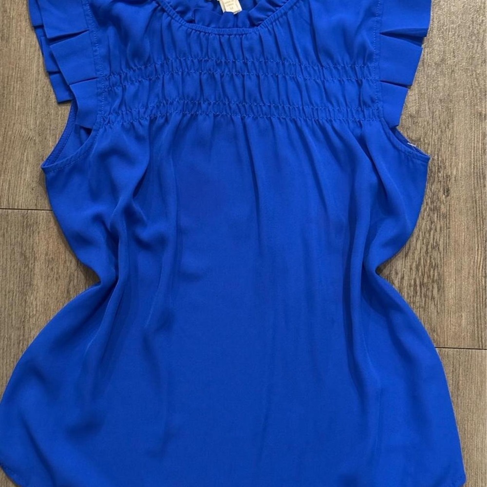 Vintage office siren blue ruffle top in size medium